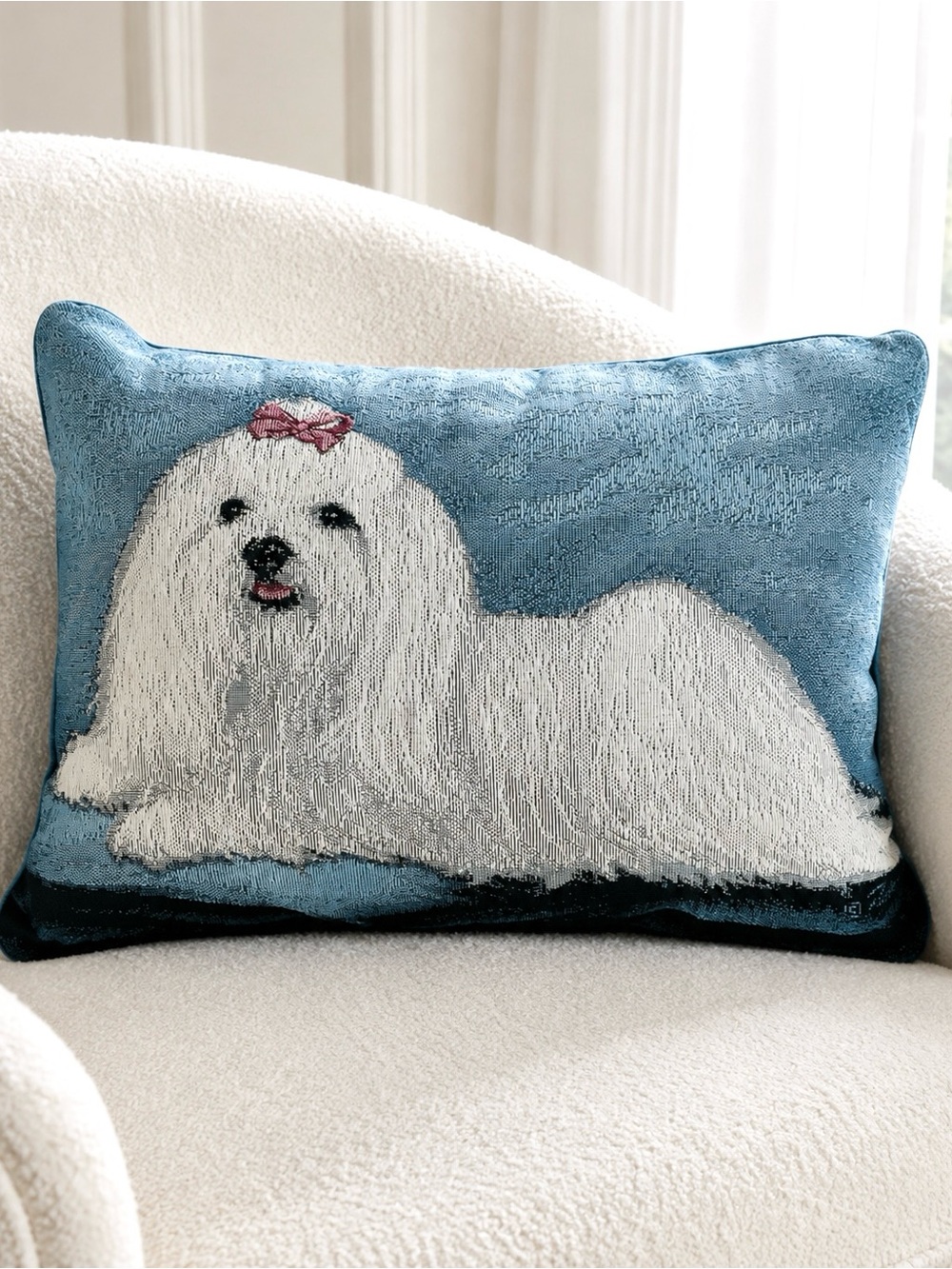 Vintage Linda Picken Maltese Dog Tapestry Pillow 16x11